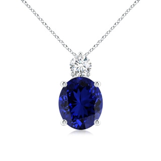 12x10mm Labgrown Lab-Grown Oval Sapphire Solitaire Pendant with Lab Diamond in White Gold