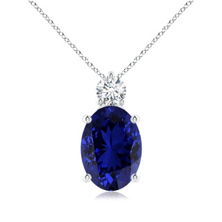 14x10mm Labgrown Lab-Grown Oval Sapphire Solitaire Pendant with Lab Diamond in P950 Platinum