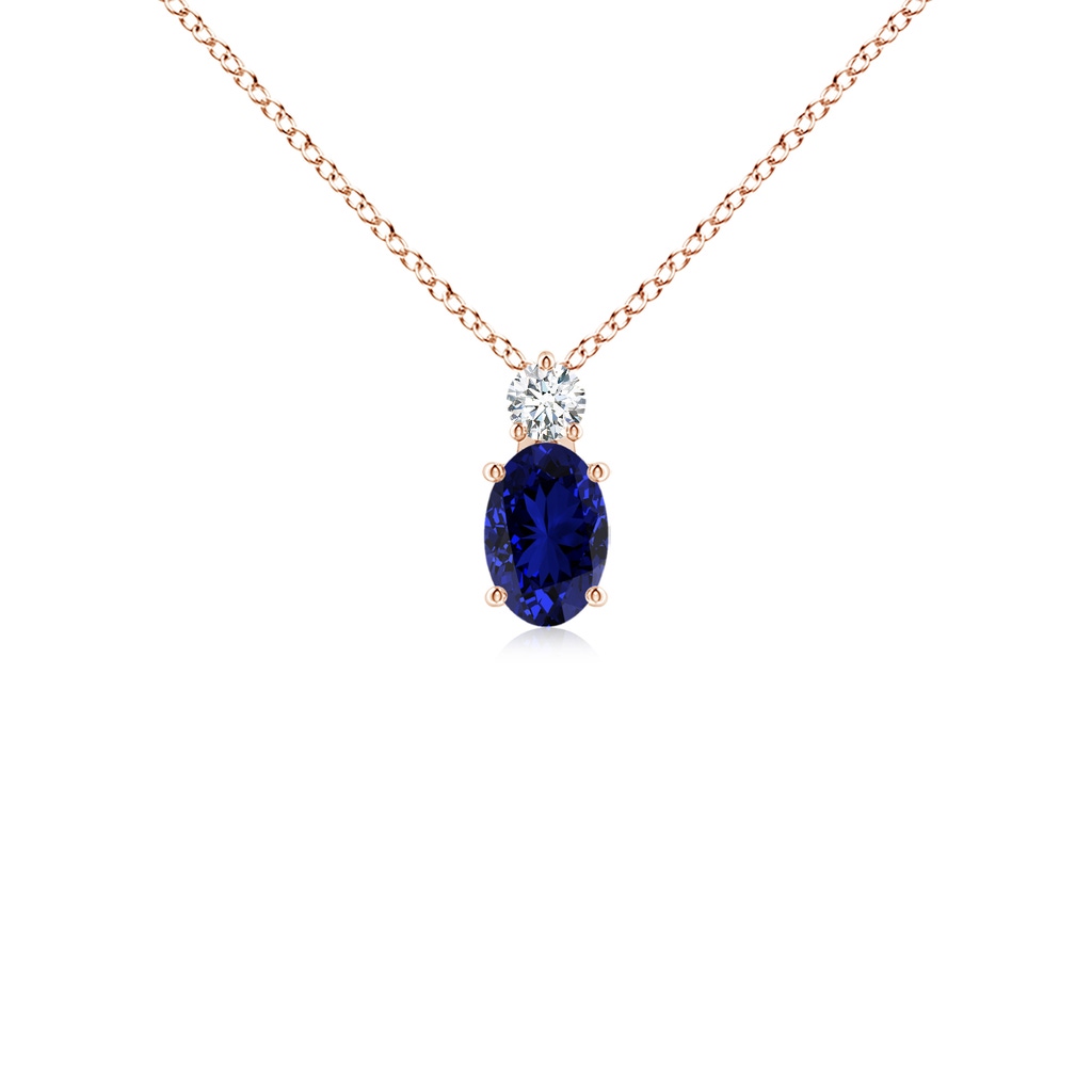 6x4mm Labgrown Lab-Grown Oval Sapphire Solitaire Pendant with Lab Diamond in 9K Rose Gold 