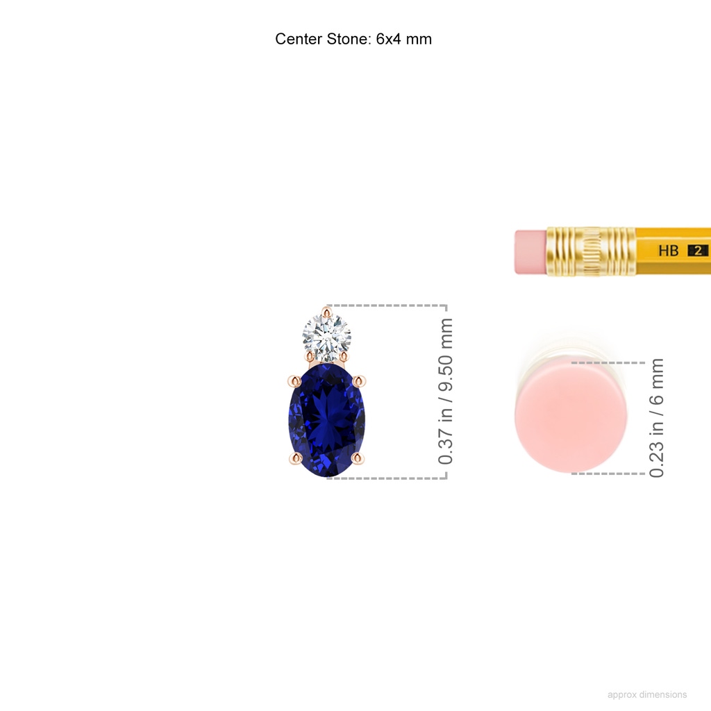 6x4mm Labgrown Lab-Grown Oval Sapphire Solitaire Pendant with Lab Diamond in 9K Rose Gold ruler
