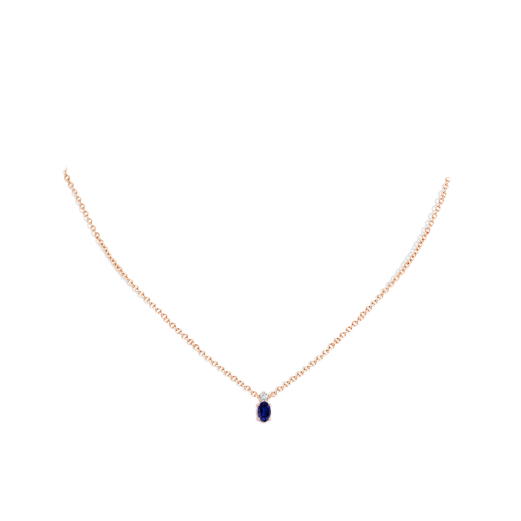 6x4mm Labgrown Lab-Grown Oval Sapphire Solitaire Pendant with Lab Diamond in 9K Rose Gold pen