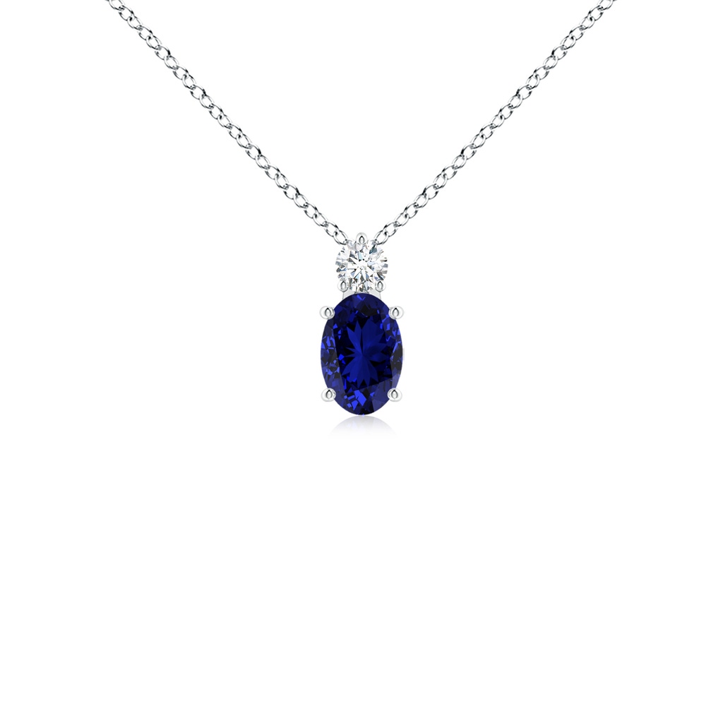 6x4mm Labgrown Lab-Grown Oval Sapphire Solitaire Pendant with Lab Diamond in S999 Silver 