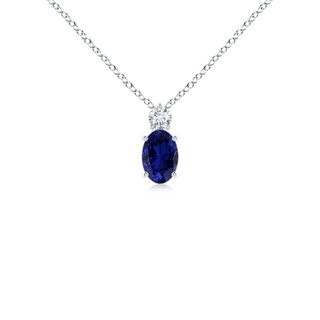 6x4mm Labgrown Lab-Grown Oval Sapphire Solitaire Pendant with Lab Diamond in S999 Silver