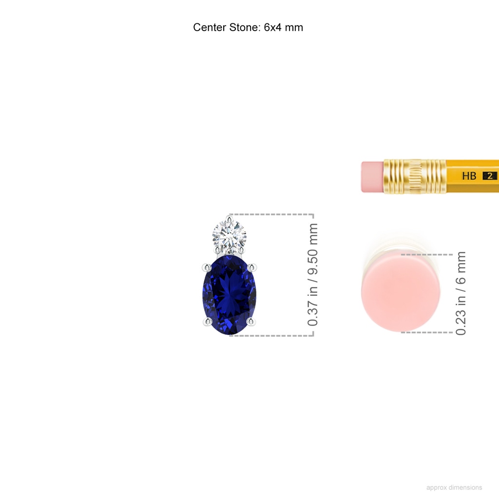 6x4mm Labgrown Lab-Grown Oval Sapphire Solitaire Pendant with Lab Diamond in S999 Silver ruler