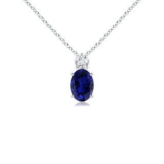 7x5mm Labgrown Lab-Grown Oval Sapphire Solitaire Pendant with Lab Diamond in S999 Silver