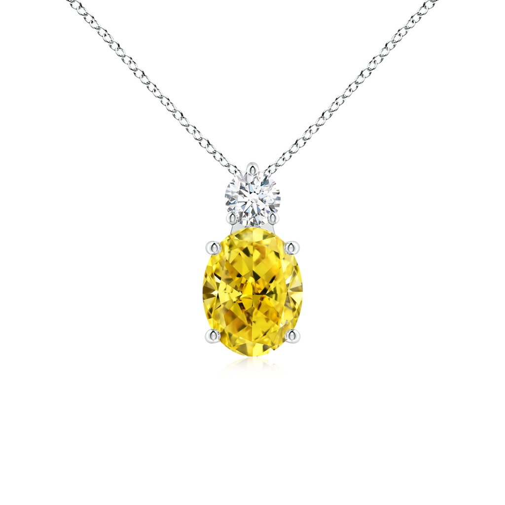 9x7mm Labgrown Oval Lab-Grown Fancy Intense Yellow Diamond Solitaire Pendant in White Gold