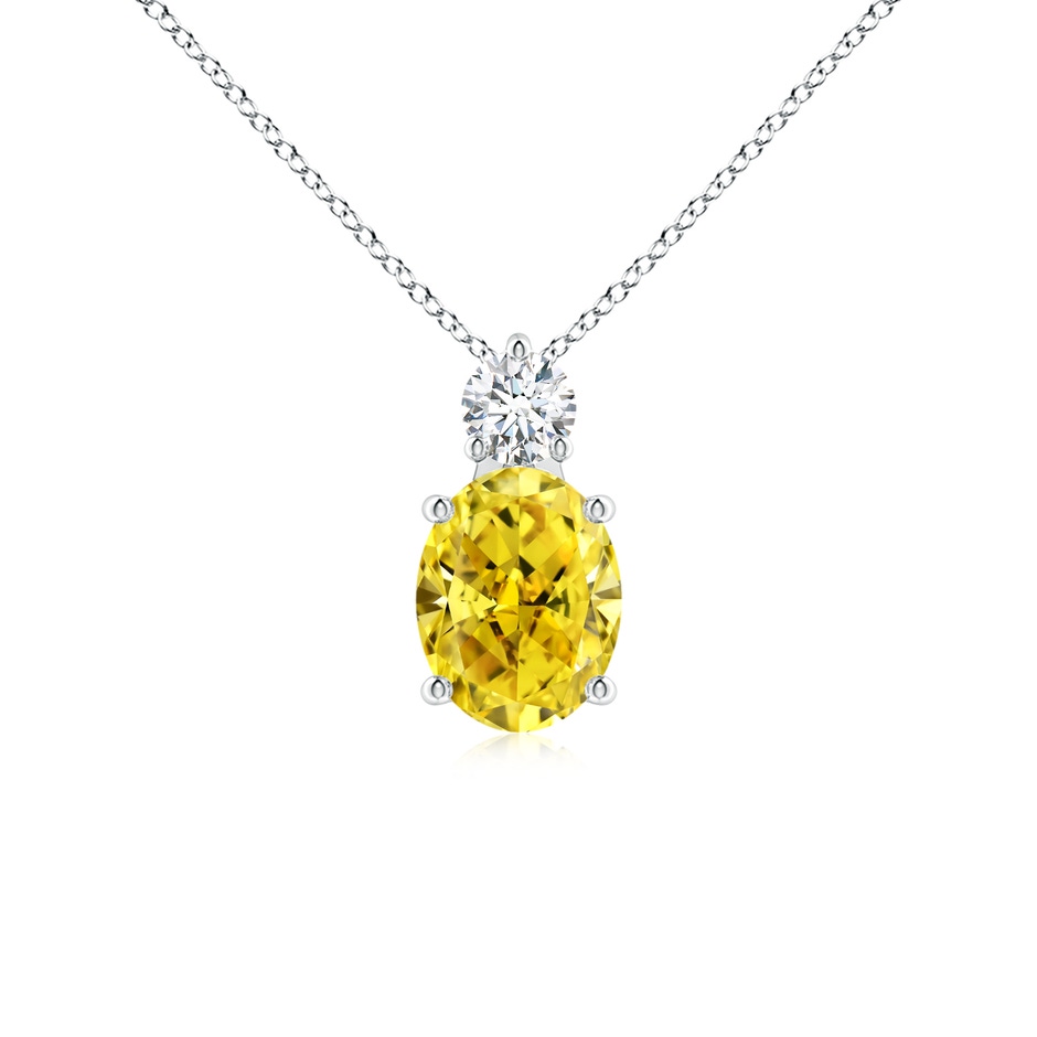 9x7mm Labgrown Oval Lab-Grown Fancy Intense Yellow Diamond Solitaire Pendant in White Gold 