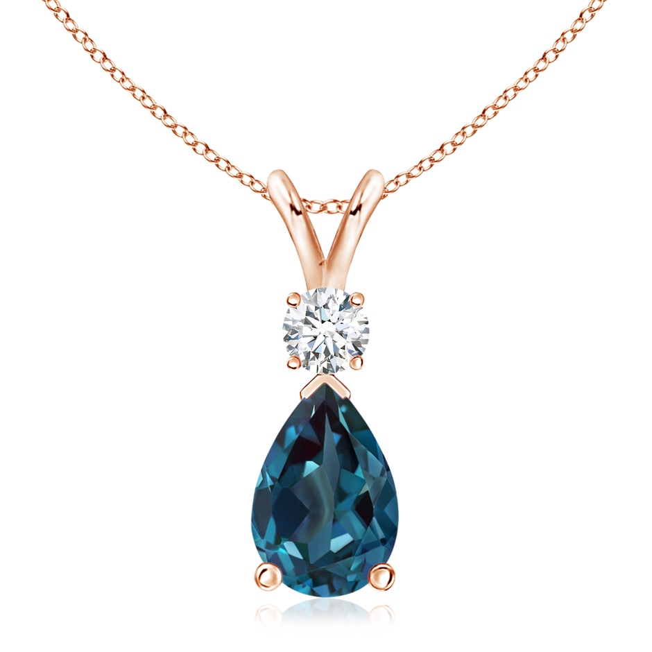 12x8mm Labgrown Lab-Grown Alexandrite Teardrop Pendant with Diamond in 18K Rose Gold 
