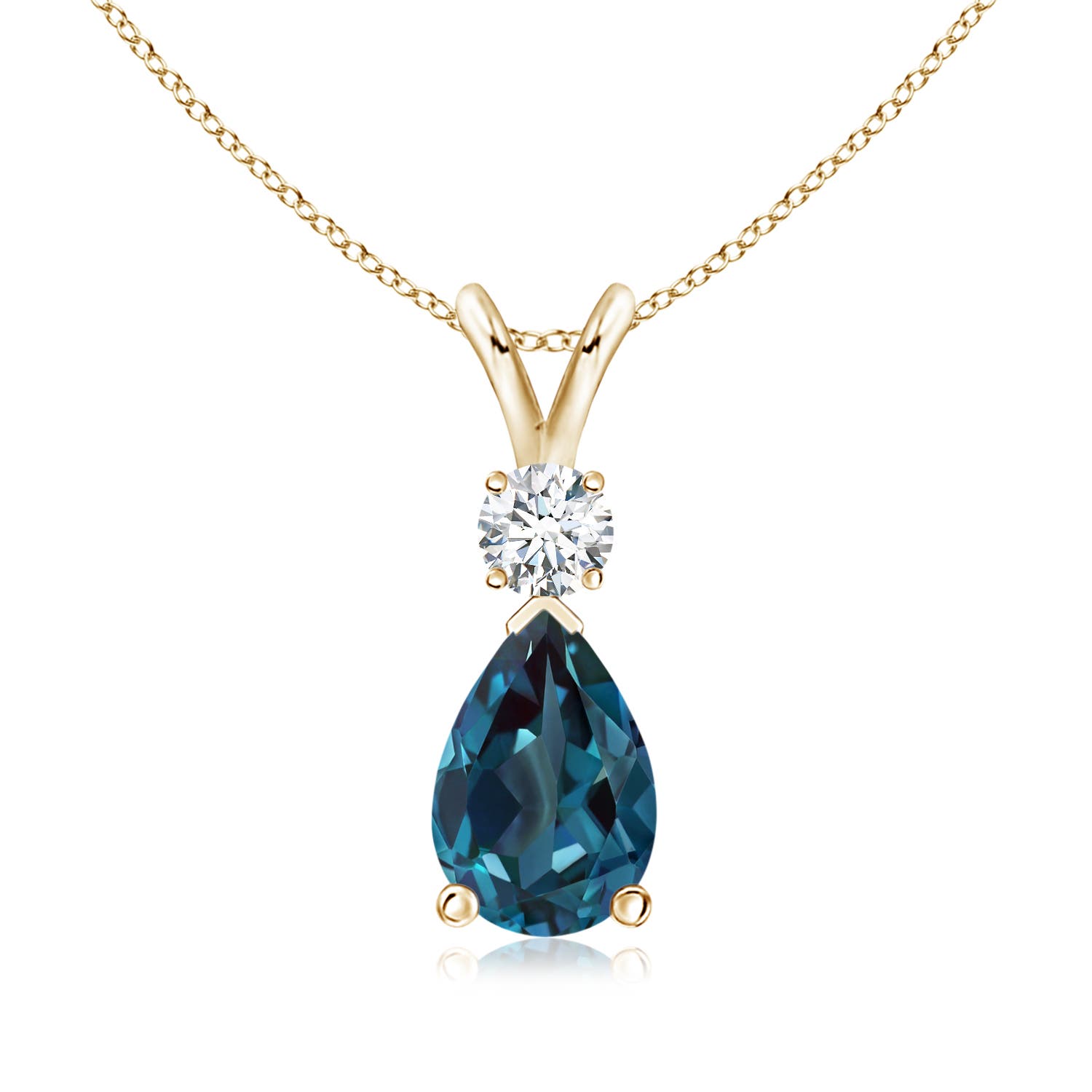9x6mm Labgrown Lab-Grown Alexandrite Teardrop Pendant with Diamond in Yellow Gold