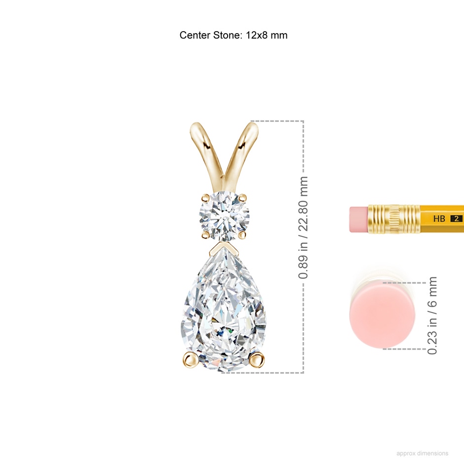 12x8mm FGVS Lab-Grown Diamond Teardrop Pendant with Diamond Accent in Yellow Gold ruler