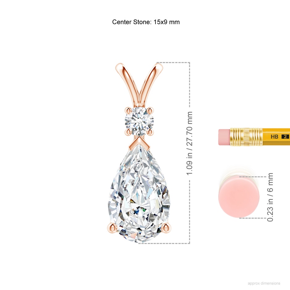 15x9mm FGVS Lab-Grown Diamond Teardrop Pendant with Diamond Accent in Rose Gold ruler