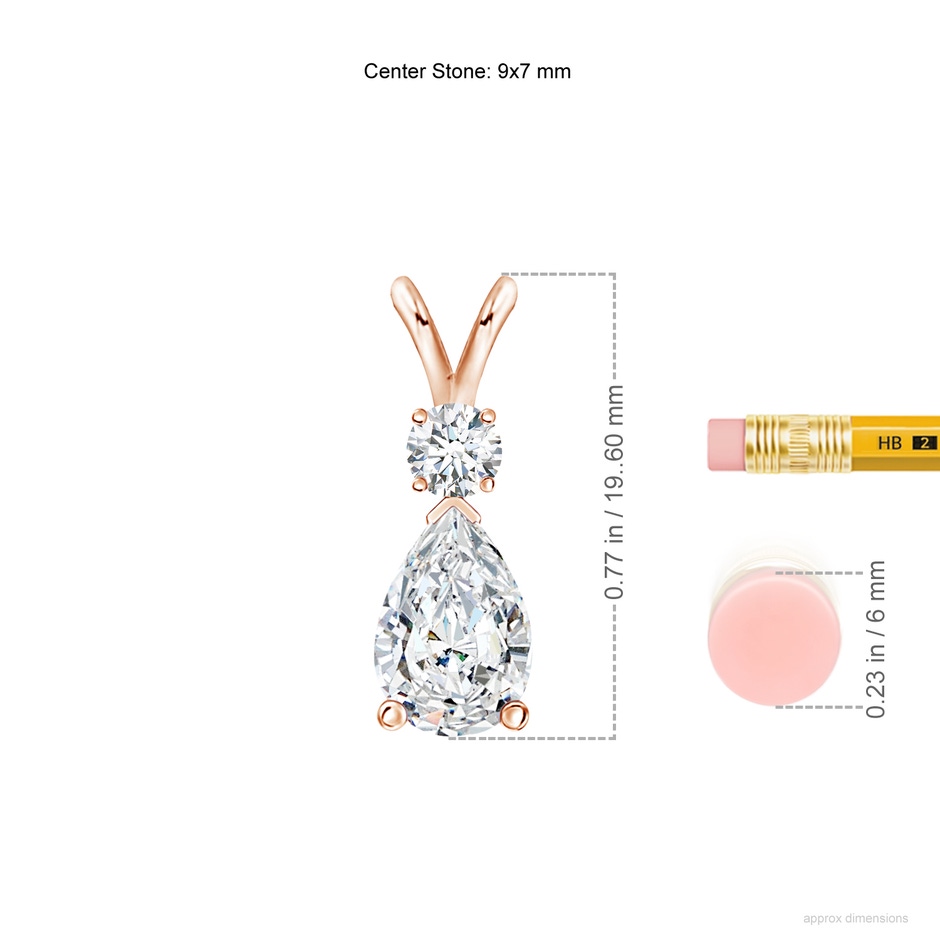 9x7mm FGVS Lab-Grown Diamond Teardrop Pendant with Diamond Accent in Rose Gold ruler