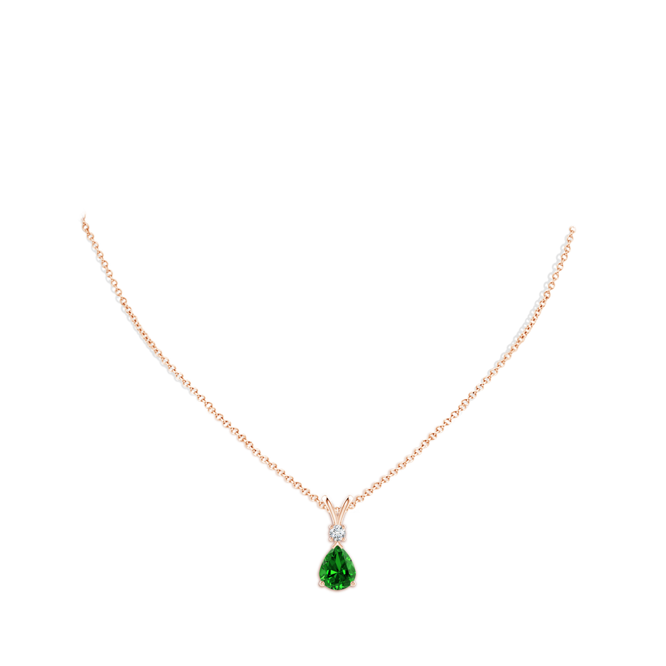 10x8mm Labgrown Lab-Grown Emerald Teardrop Pendant with Diamond in 9K Rose Gold pen