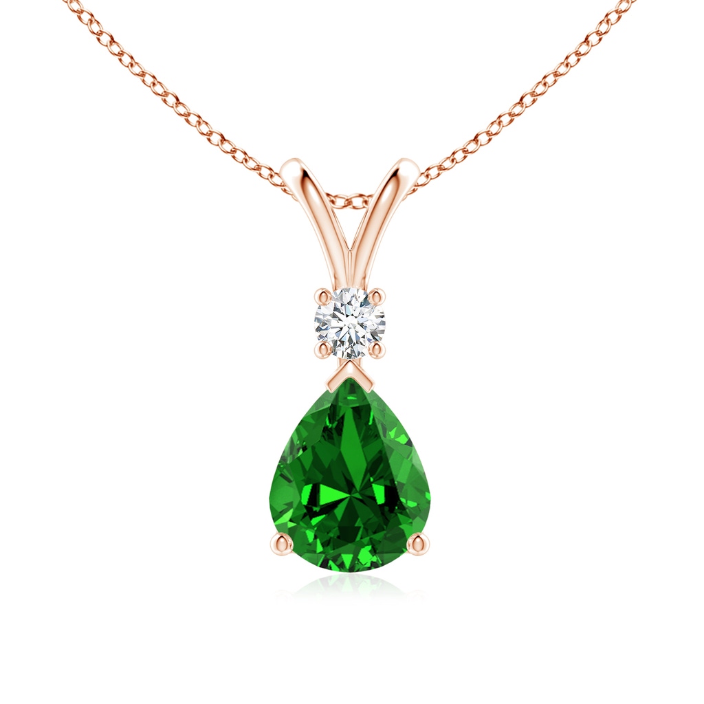 10x8mm Labgrown Lab-Grown Emerald Teardrop Pendant with Diamond in Rose Gold