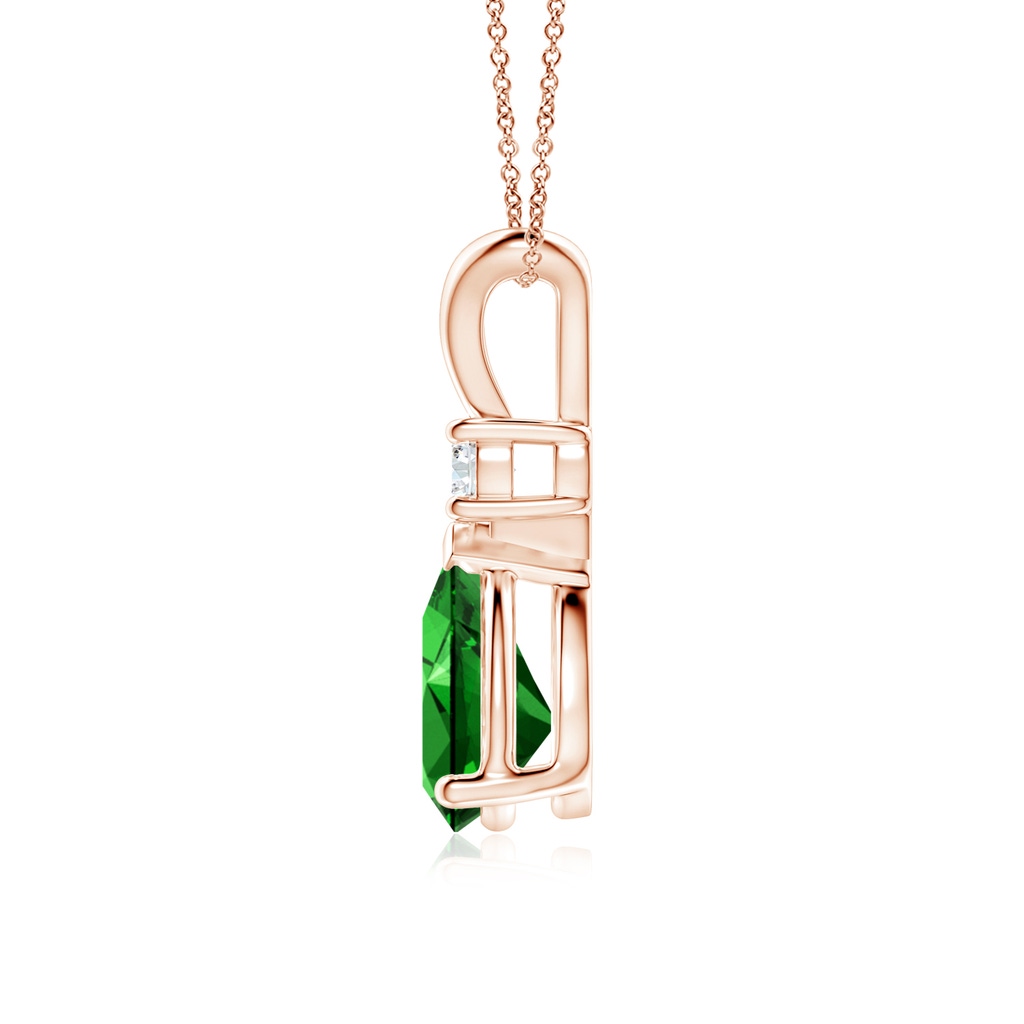 10x8mm Labgrown Lab-Grown Emerald Teardrop Pendant with Diamond in Rose Gold Side 199