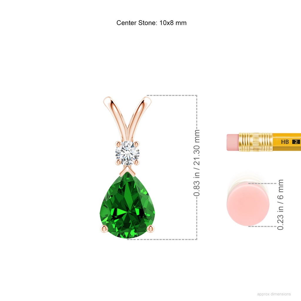 10x8mm Labgrown Lab-Grown Emerald Teardrop Pendant with Diamond in Rose Gold ruler