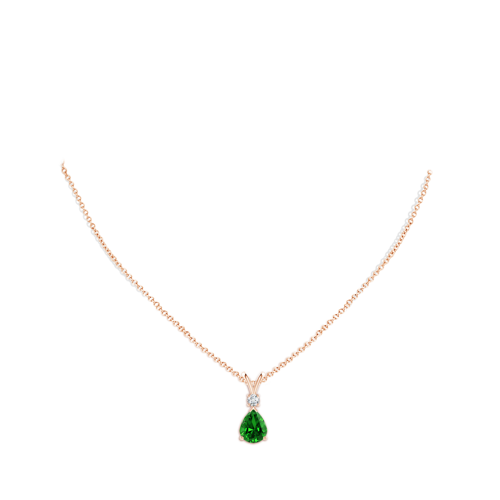 10x8mm Labgrown Lab-Grown Emerald Teardrop Pendant with Diamond in Rose Gold pen