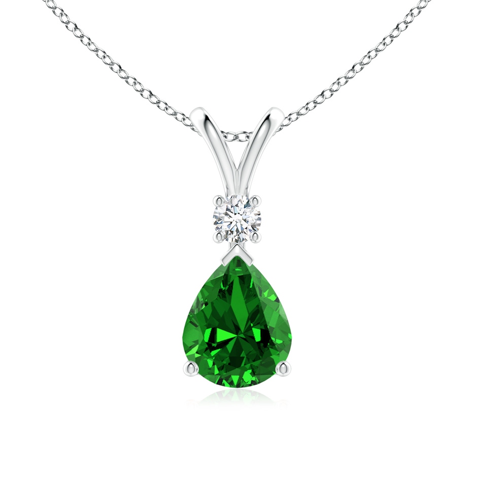 10x8mm Labgrown Lab-Grown Emerald Teardrop Pendant with Diamond in S999 Silver 