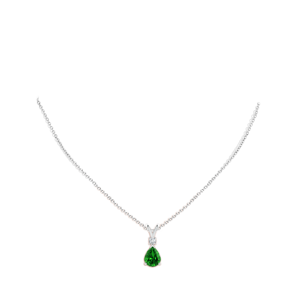 10x8mm Labgrown Lab-Grown Emerald Teardrop Pendant with Diamond in White Gold pen