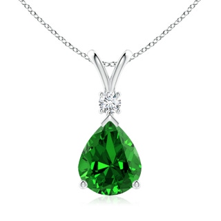 12x10mm Labgrown Lab-Grown Emerald Teardrop Pendant with Diamond in P950 Platinum