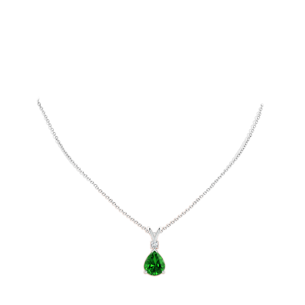 12x10mm Labgrown Lab-Grown Emerald Teardrop Pendant with Diamond in P950 Platinum pen