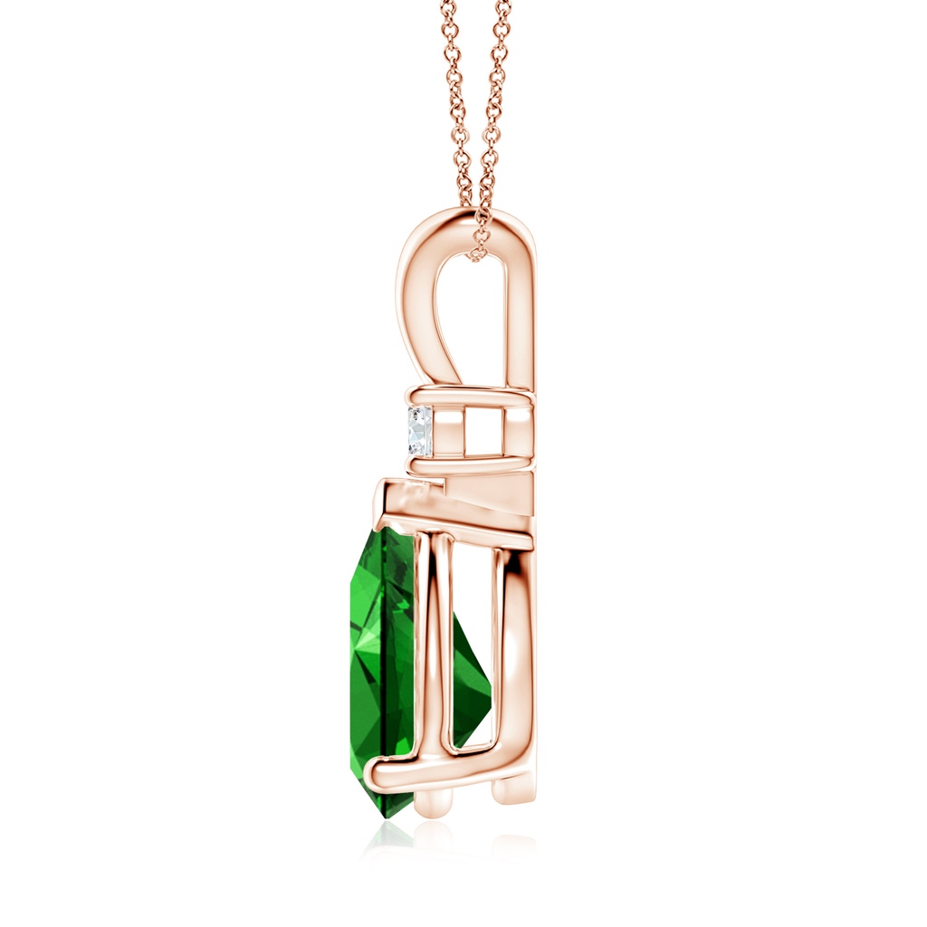 12x10mm Labgrown Lab-Grown Emerald Teardrop Pendant with Diamond in Rose Gold Side 199