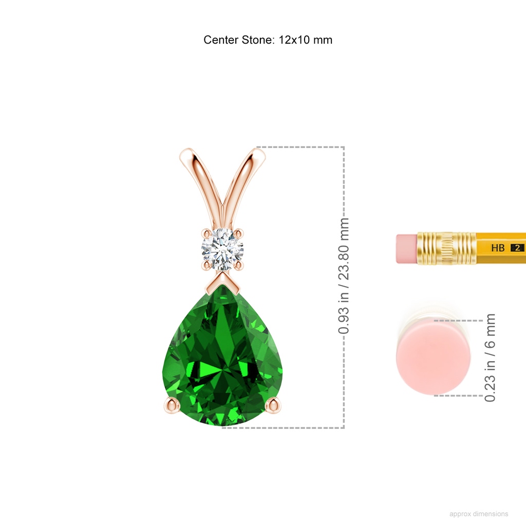 12x10mm Labgrown Lab-Grown Emerald Teardrop Pendant with Diamond in Rose Gold ruler