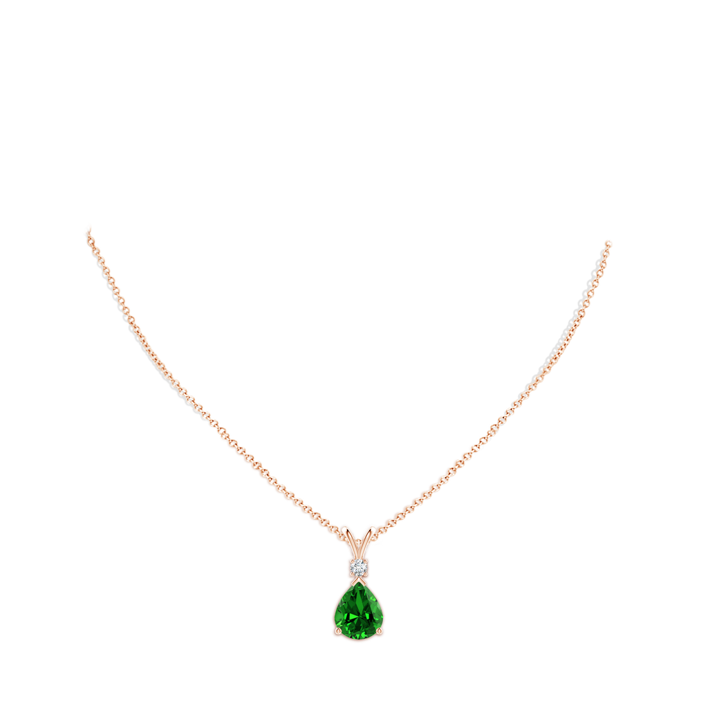 12x10mm Labgrown Lab-Grown Emerald Teardrop Pendant with Diamond in Rose Gold pen