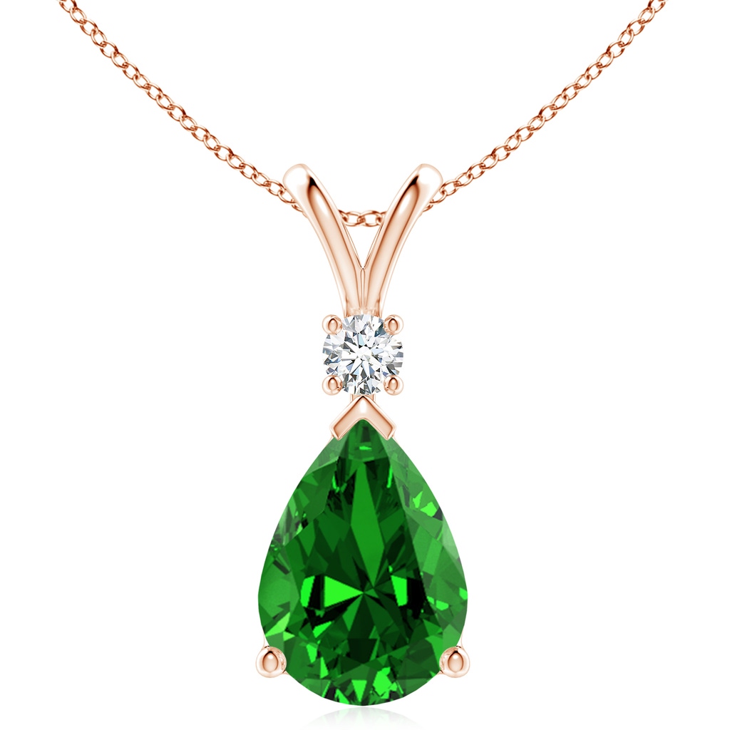 14x10mm Labgrown Lab-Grown Emerald Teardrop Pendant with Diamond in Rose Gold 