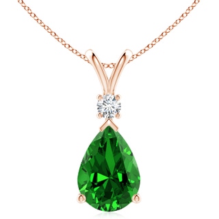 14x10mm Labgrown Lab-Grown Emerald Teardrop Pendant with Diamond in Rose Gold