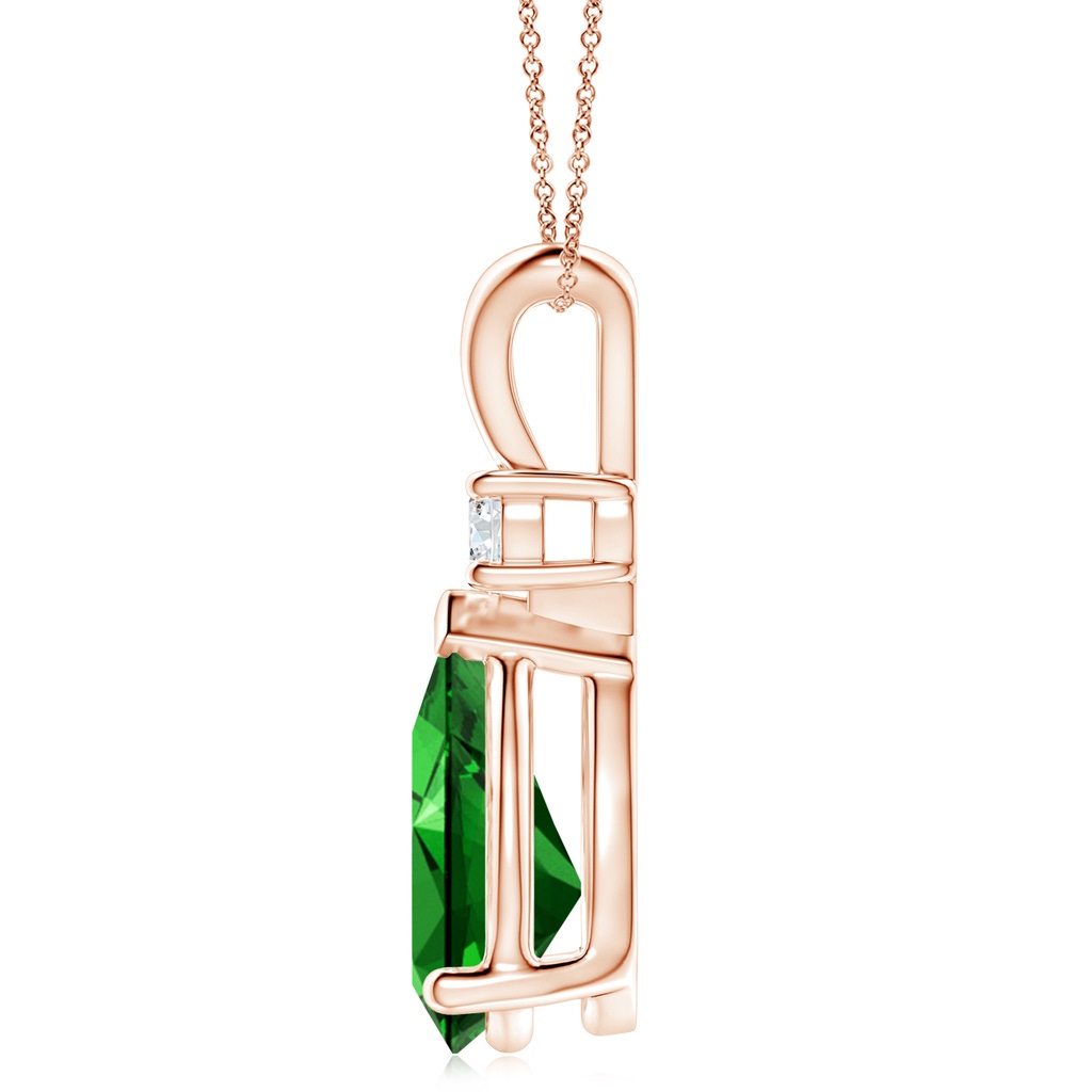 14x10mm Labgrown Lab-Grown Emerald Teardrop Pendant with Diamond in Rose Gold Side 199