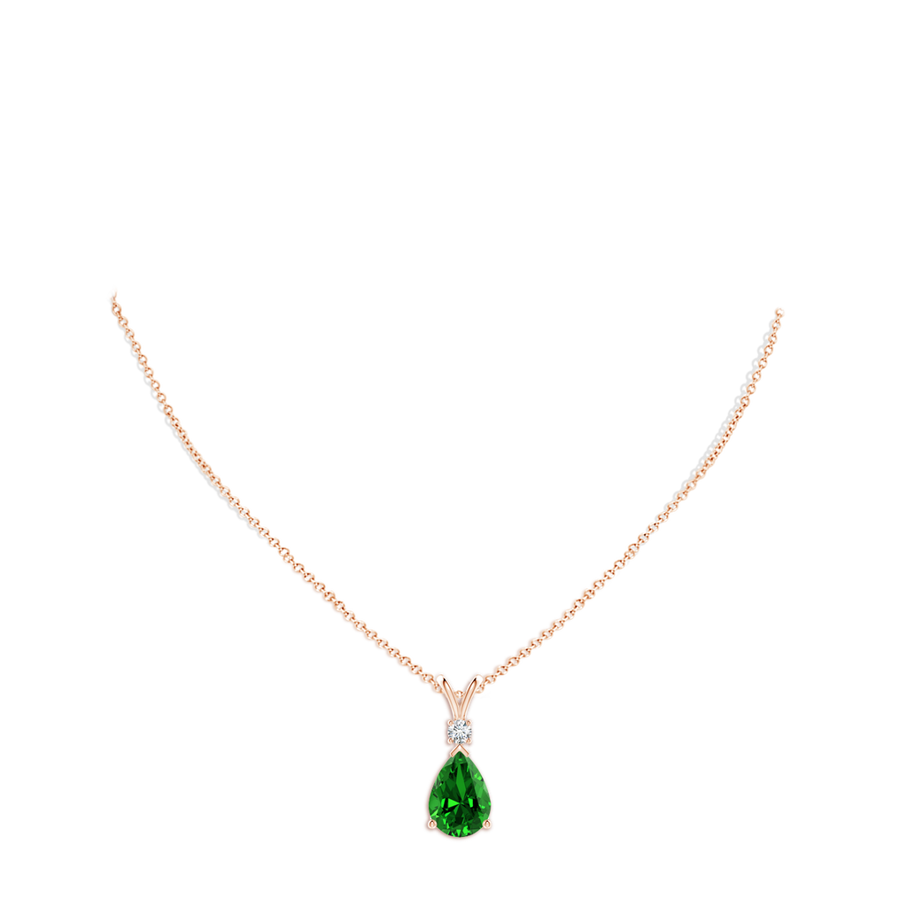 14x10mm Labgrown Lab-Grown Emerald Teardrop Pendant with Diamond in Rose Gold pen