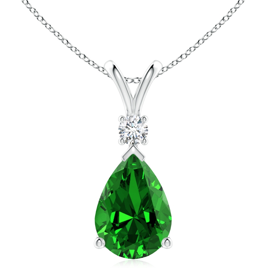 14x10mm Labgrown Lab-Grown Emerald Teardrop Pendant with Diamond in White Gold 
