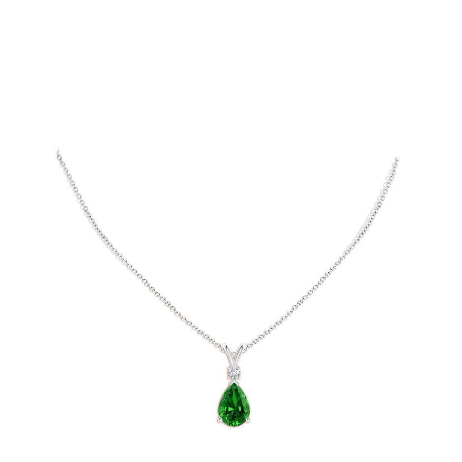 14x10mm Labgrown Lab-Grown Emerald Teardrop Pendant with Diamond in White Gold pen