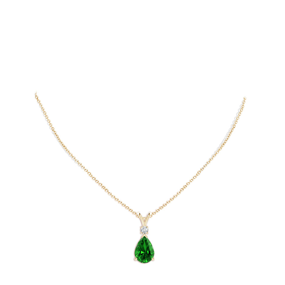 14x10mm Labgrown Lab-Grown Emerald Teardrop Pendant with Diamond in Yellow Gold pen