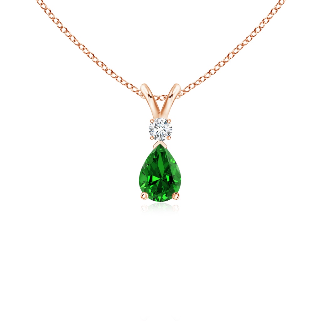6x4mm Labgrown Lab-Grown Emerald Teardrop Pendant with Diamond in 9K Rose Gold