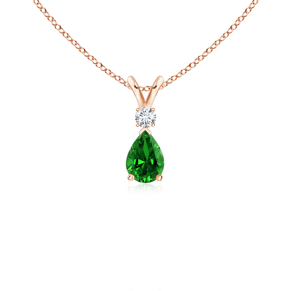 6x4mm Labgrown Lab-Grown Emerald Teardrop Pendant with Diamond in 9K Rose Gold 