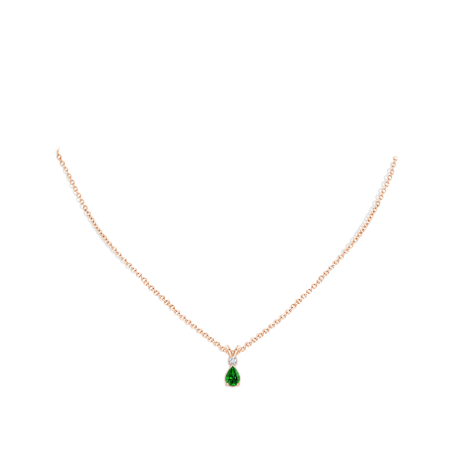 6x4mm Labgrown Lab-Grown Emerald Teardrop Pendant with Diamond in 9K Rose Gold pen