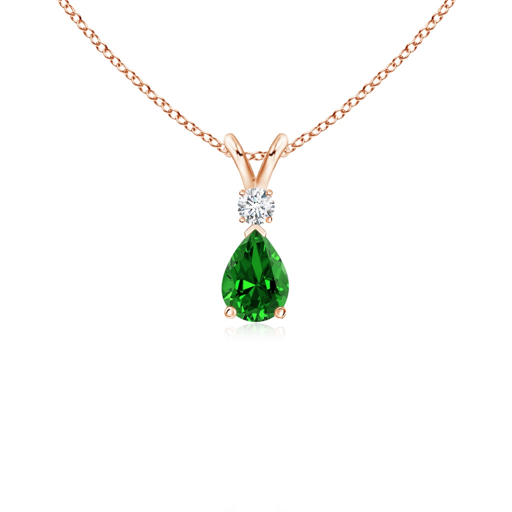 6x4mm Labgrown Lab-Grown Emerald Teardrop Pendant with Diamond in Rose Gold 