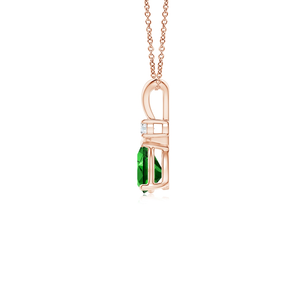 6x4mm Labgrown Lab-Grown Emerald Teardrop Pendant with Diamond in Rose Gold Side 199
