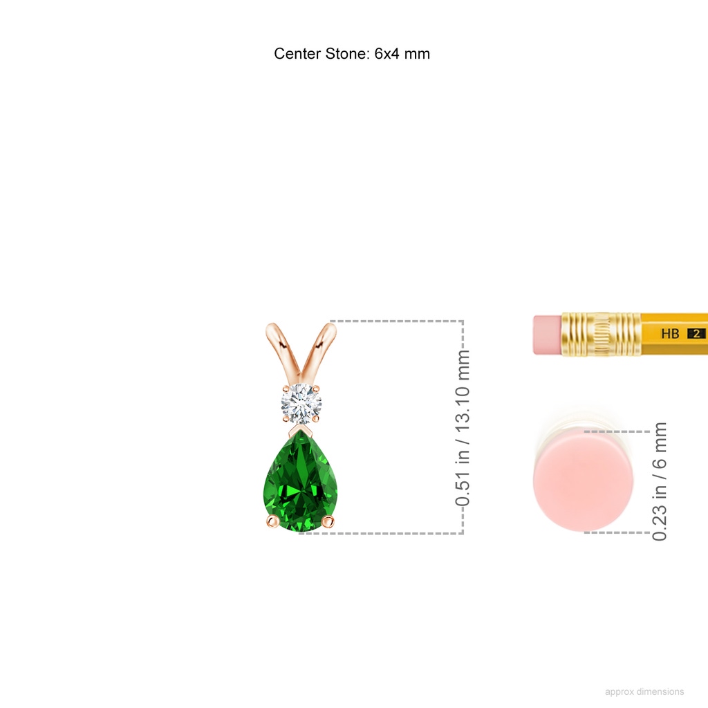 6x4mm Labgrown Lab-Grown Emerald Teardrop Pendant with Diamond in Rose Gold ruler