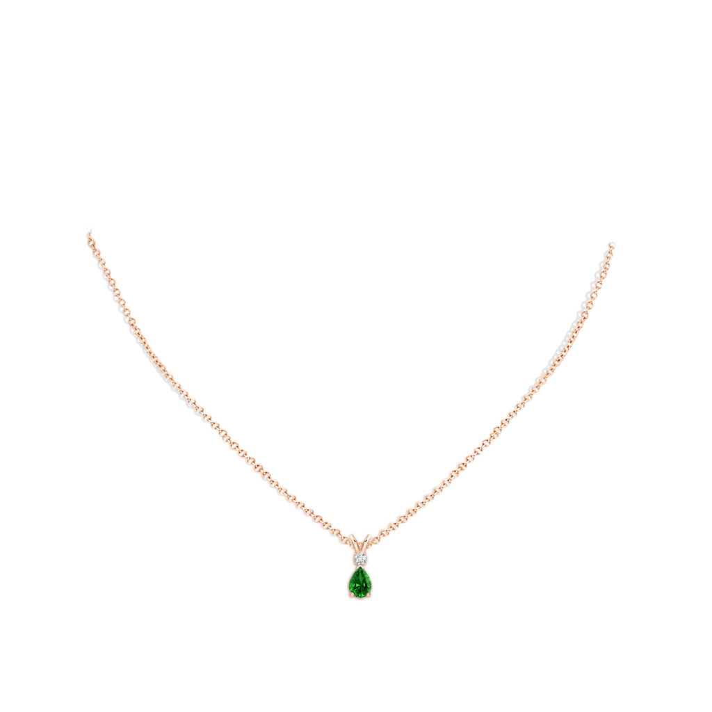 6x4mm Labgrown Lab-Grown Emerald Teardrop Pendant with Diamond in Rose Gold pen