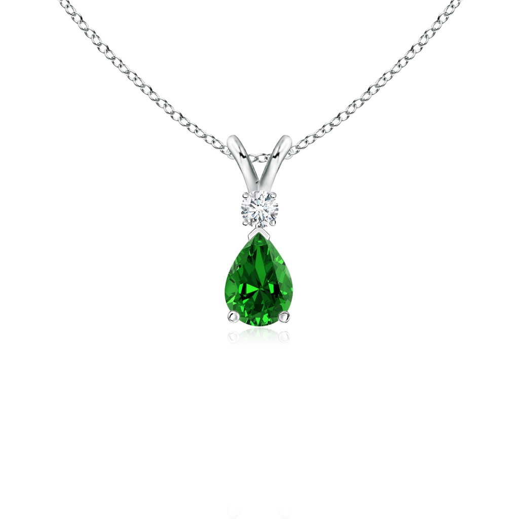 6x4mm Labgrown Lab-Grown Emerald Teardrop Pendant with Diamond in White Gold