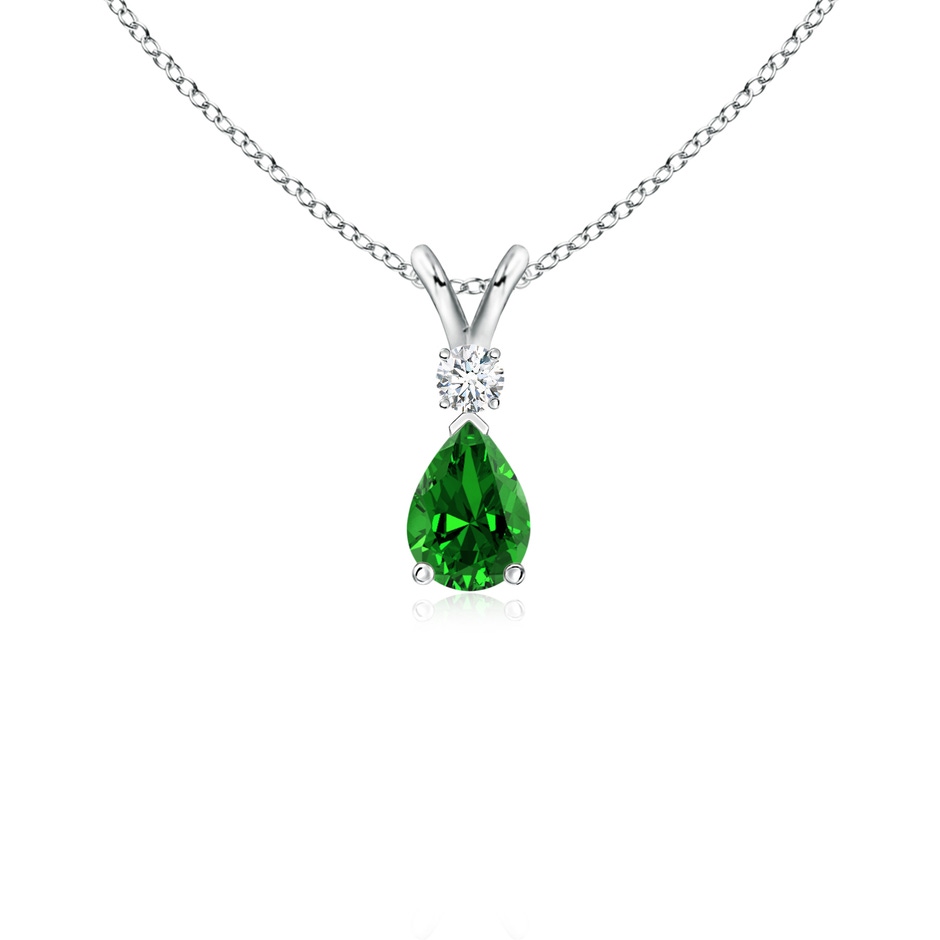 6x4mm Labgrown Lab-Grown Emerald Teardrop Pendant with Diamond in White Gold 