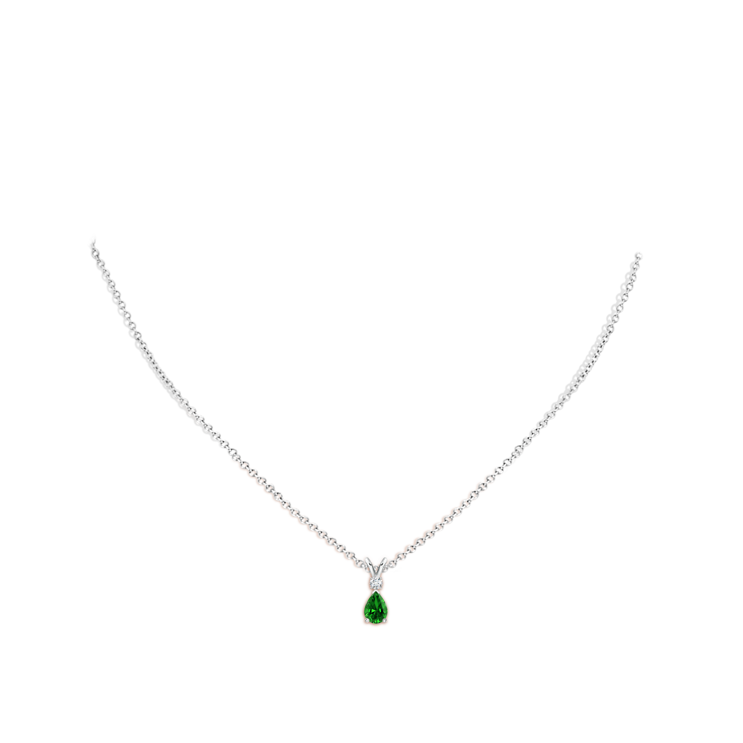 6x4mm Labgrown Lab-Grown Emerald Teardrop Pendant with Diamond in White Gold - body_neck