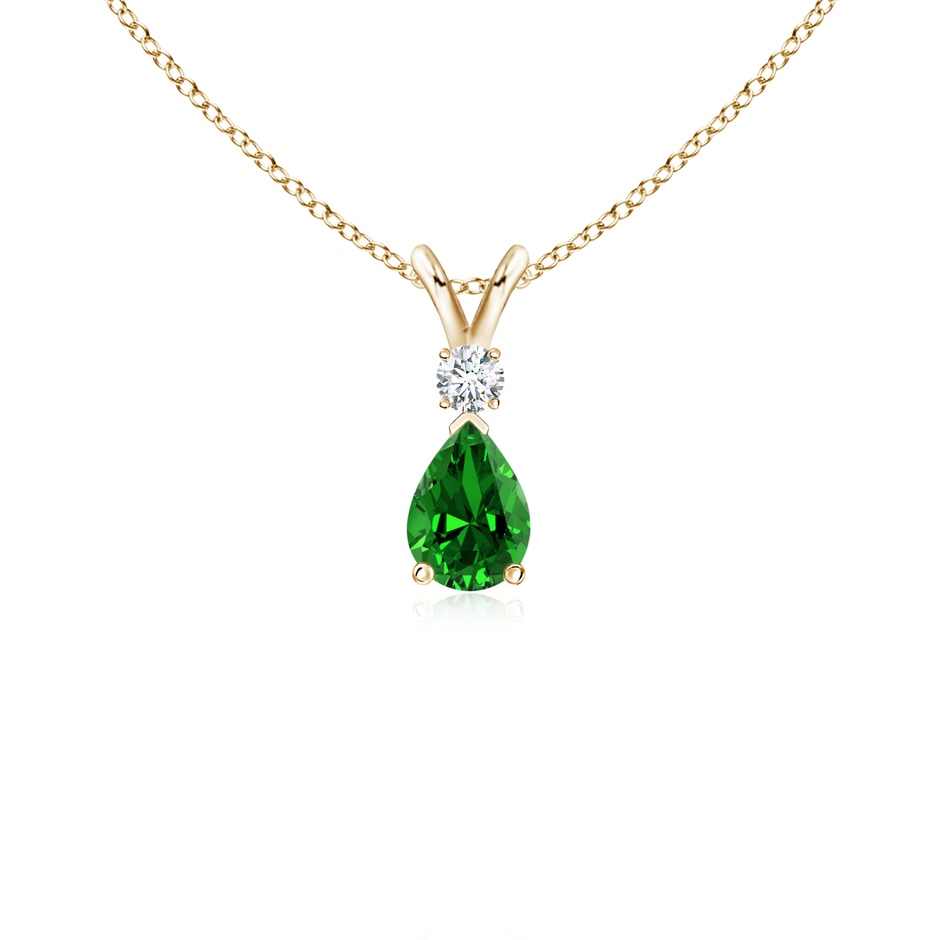 6x4mm Labgrown Lab-Grown Emerald Teardrop Pendant with Diamond in Yellow Gold 