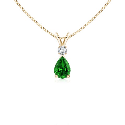 6x4mm Labgrown Lab-Grown Emerald Teardrop Pendant with Diamond in Yellow Gold