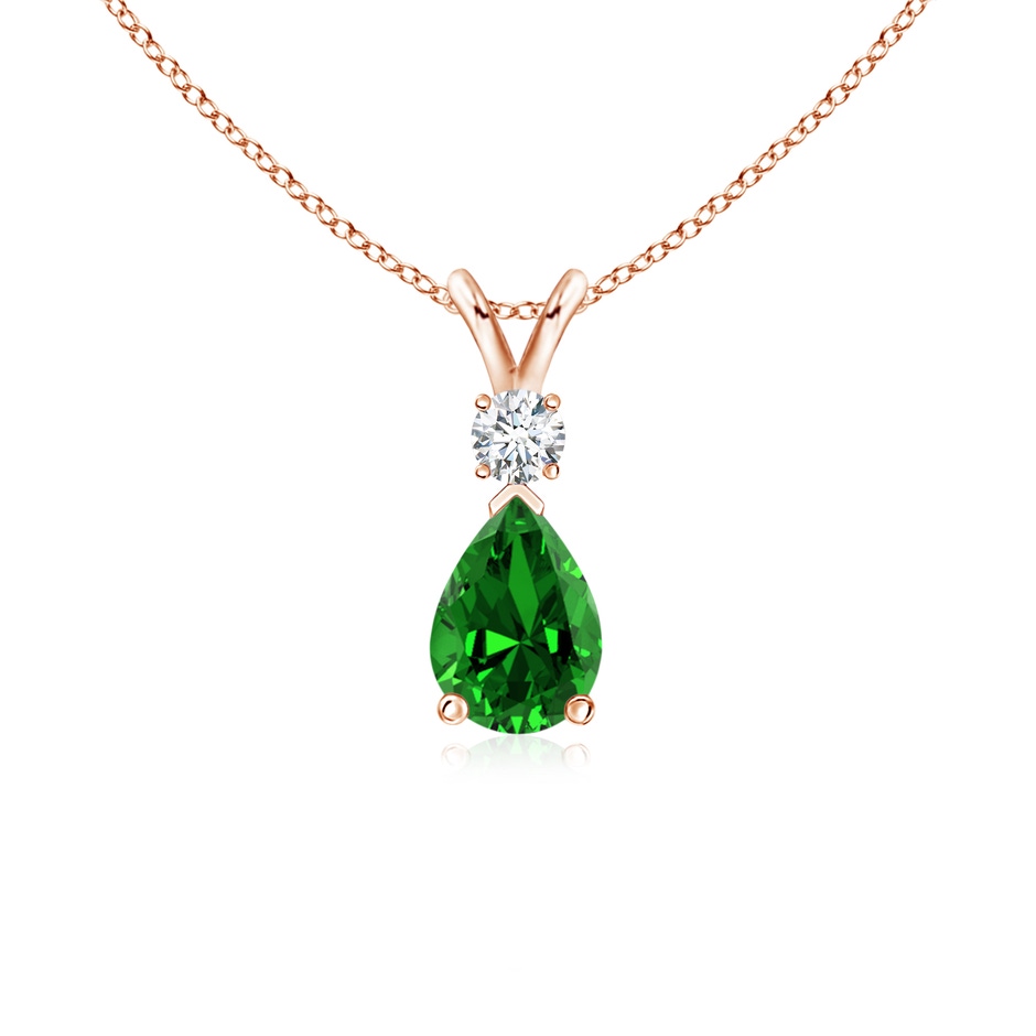 7x5mm Labgrown Lab-Grown Emerald Teardrop Pendant with Diamond in Rose Gold 