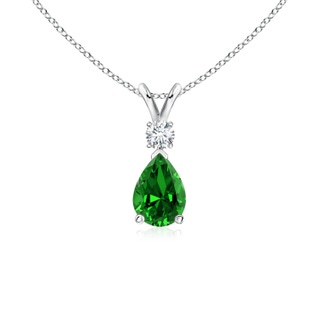 7x5mm Labgrown Lab-Grown Emerald Teardrop Pendant with Diamond in S999 Silver