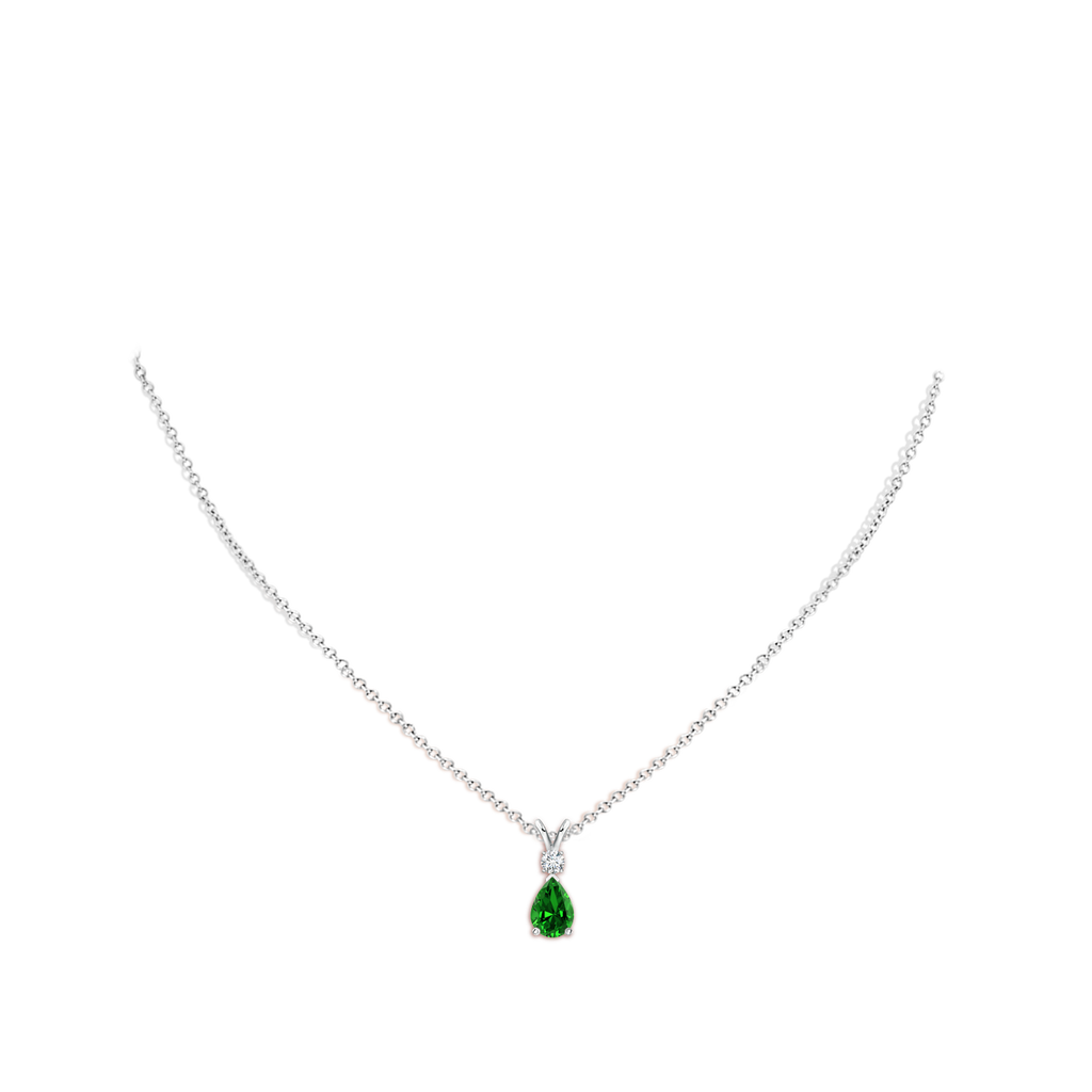 7x5mm Labgrown Lab-Grown Emerald Teardrop Pendant with Diamond in S999 Silver pen